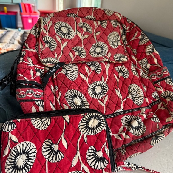 Vera Bradley Backpack With Matching Wallet Red and Black - Picture 1 of 15